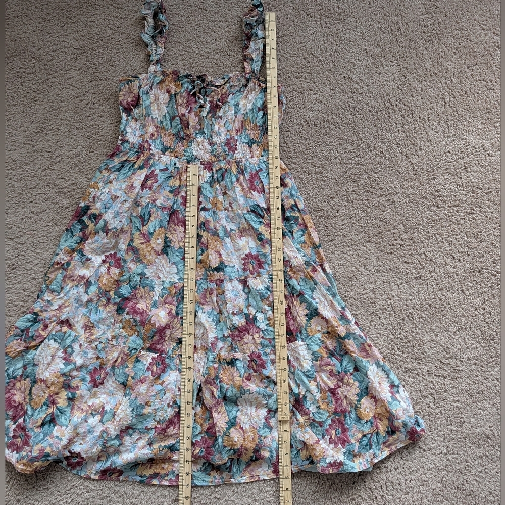 Lulus Blue Pink White Floral Ruffled Smocked Bodice Midi Sundress Size XL - Picture 9 of 9